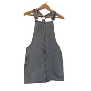 Forever 21 denim mini dress bib overall button front size S/M